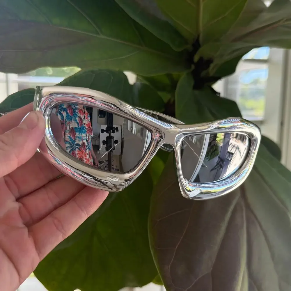 Y2K Silver Black Bubbly Round Rave Sunglasses Unisex Festival UVA UVB